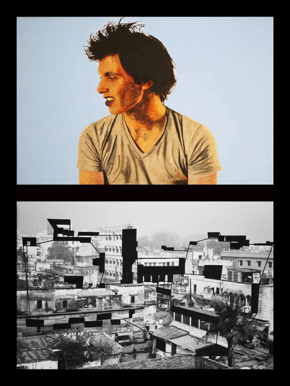 Yohan em Benares, 2005 (óleo sobre 2 telas justapostas) de Benoit Erwann Boucherot