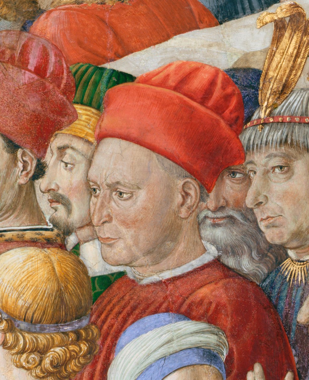 Enfrente a procissão, detalhe da jornada do ciclo magi na capela, detalhe c.1460 afresco de 70603 de Benozzo di Lese di Sandro Gozzoli