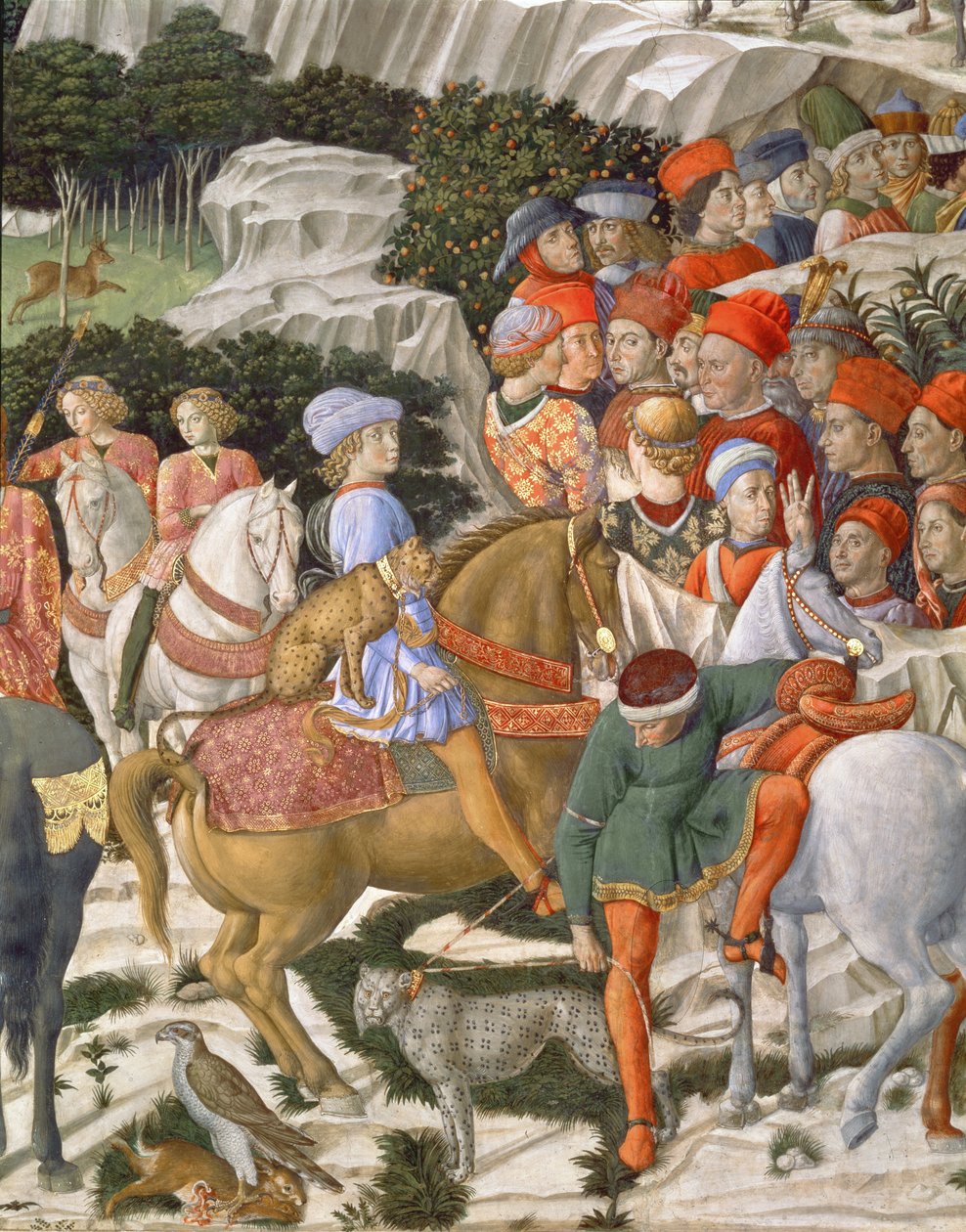 Giuliano de &39;Medici (1453-78) como Melchior, detalhe da jornada do ciclo magi na capela, c.1460 de Benozzo di Lese di Sandro Gozzoli