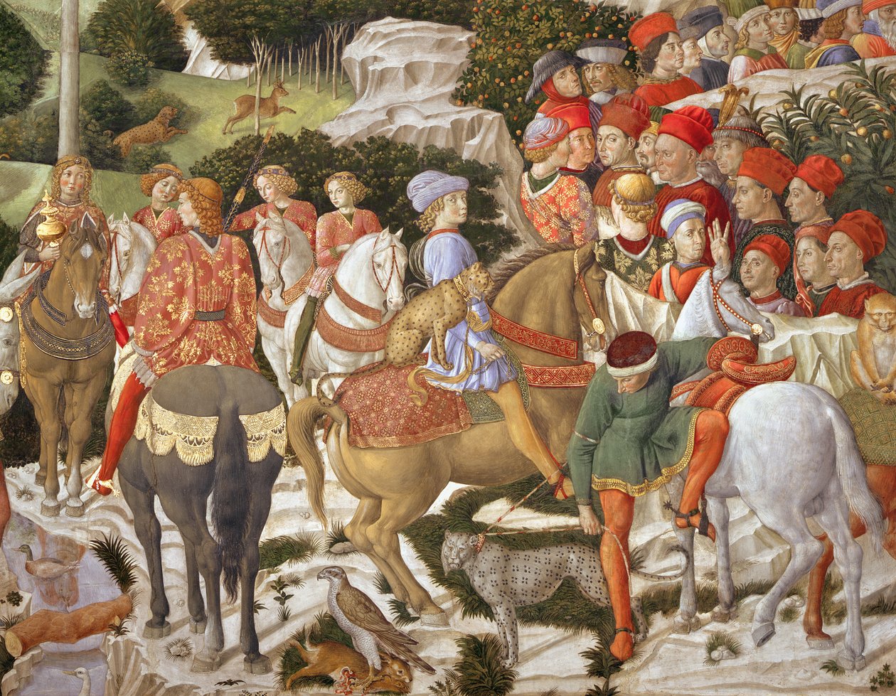 Giuliano de &39;Medici (1453-78) como Melchior, detalhe da jornada do ciclo magi na capela, c.1460 de Benozzo di Lese di Sandro Gozzoli