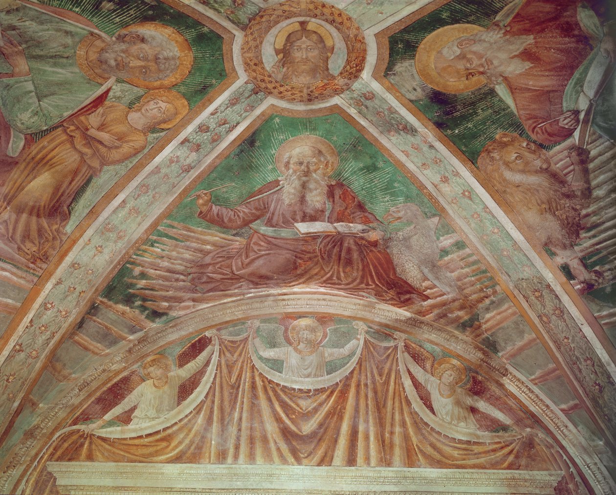 Deus Pai na Pedra Fundamental, bênção de Cristo, no Teto, bênção de Deus o Pai de Benozzo di Lese di Sandro Gozzoli