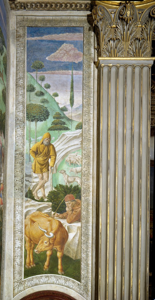 Pastor e pastor, painel ao lado da parede esquerda do ciclo Jornada dos Magos na capela, c.1460 de Benozzo di Lese di Sandro Gozzoli