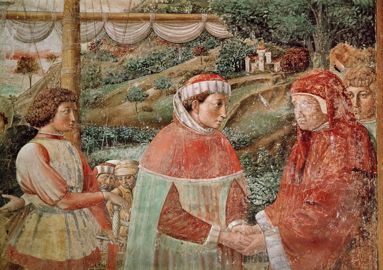 Santo Agostinho deixa sua mãe Santa Mônica e embarca para a Itália, da Vida de Santo Agostinho, 1463-65 de Benozzo di Lese di Sandro Gozzoli