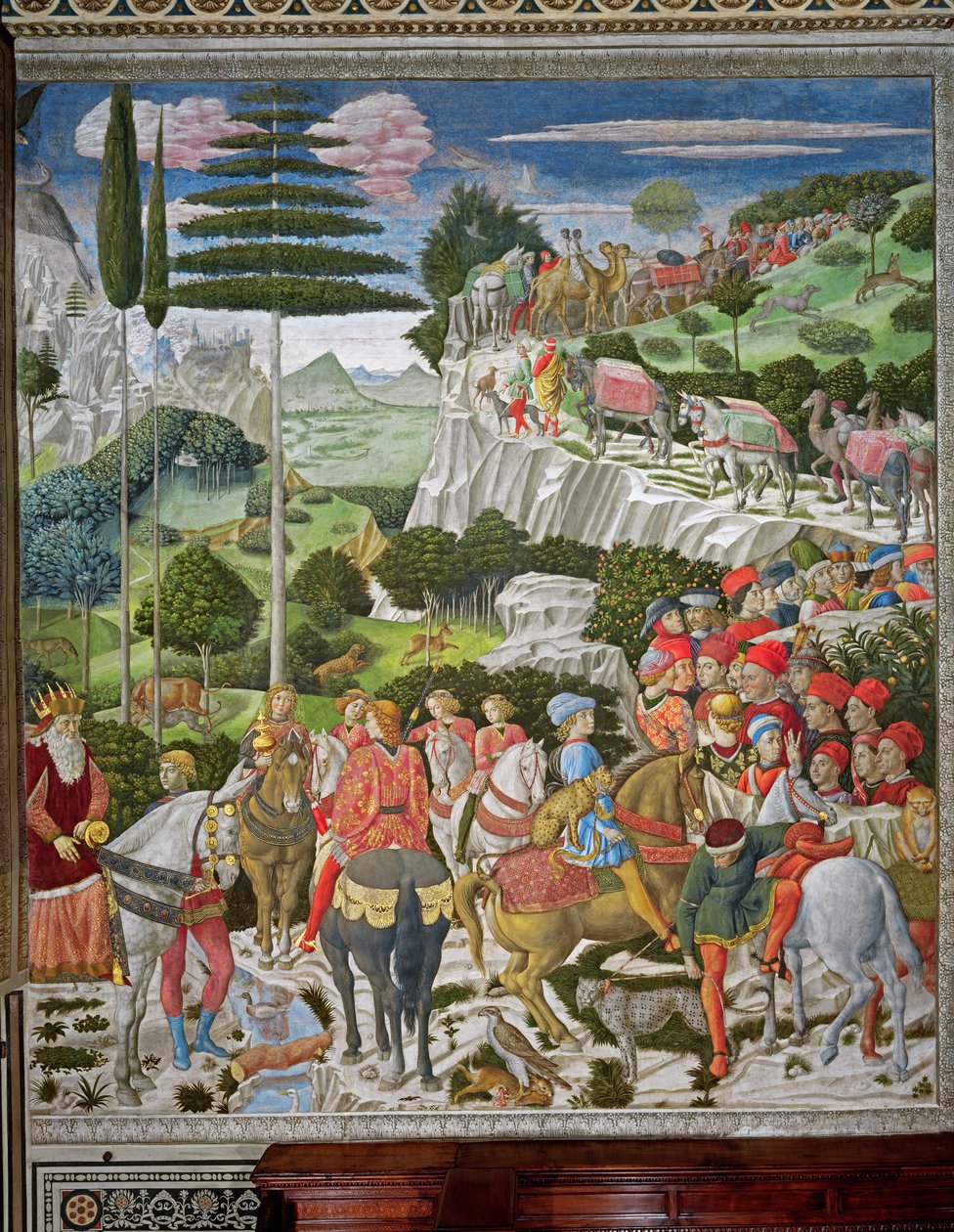 A Viagem dos Magos a Belém, a parede da mão esquerda da capela, c.1460 de Benozzo di Lese di Sandro Gozzoli
