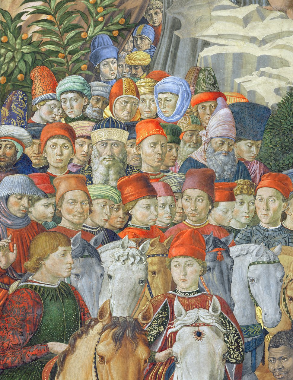 A Procissão dos Magos, detalhe dos Cavaliers, 1459-62 de Benozzo di Lese di Sandro Gozzoli