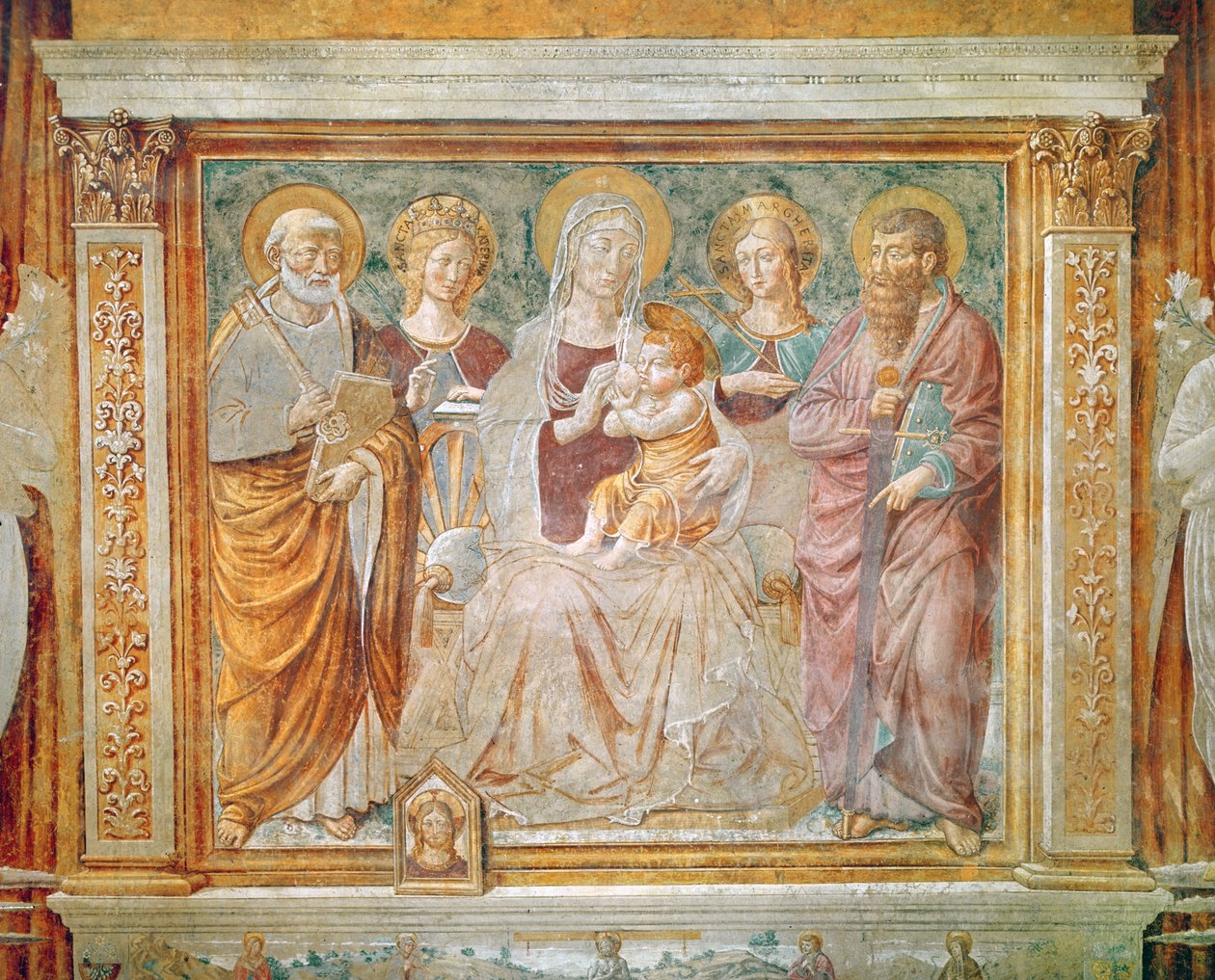 Virgem e Criança rodeada de São Miguel, Santa Catarina, São Marguerite e São Paulo de Benozzo di Lese di Sandro Gozzoli