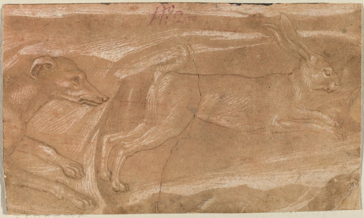 Um cão perseguindo uma lebre de Benozzo Gozzoli