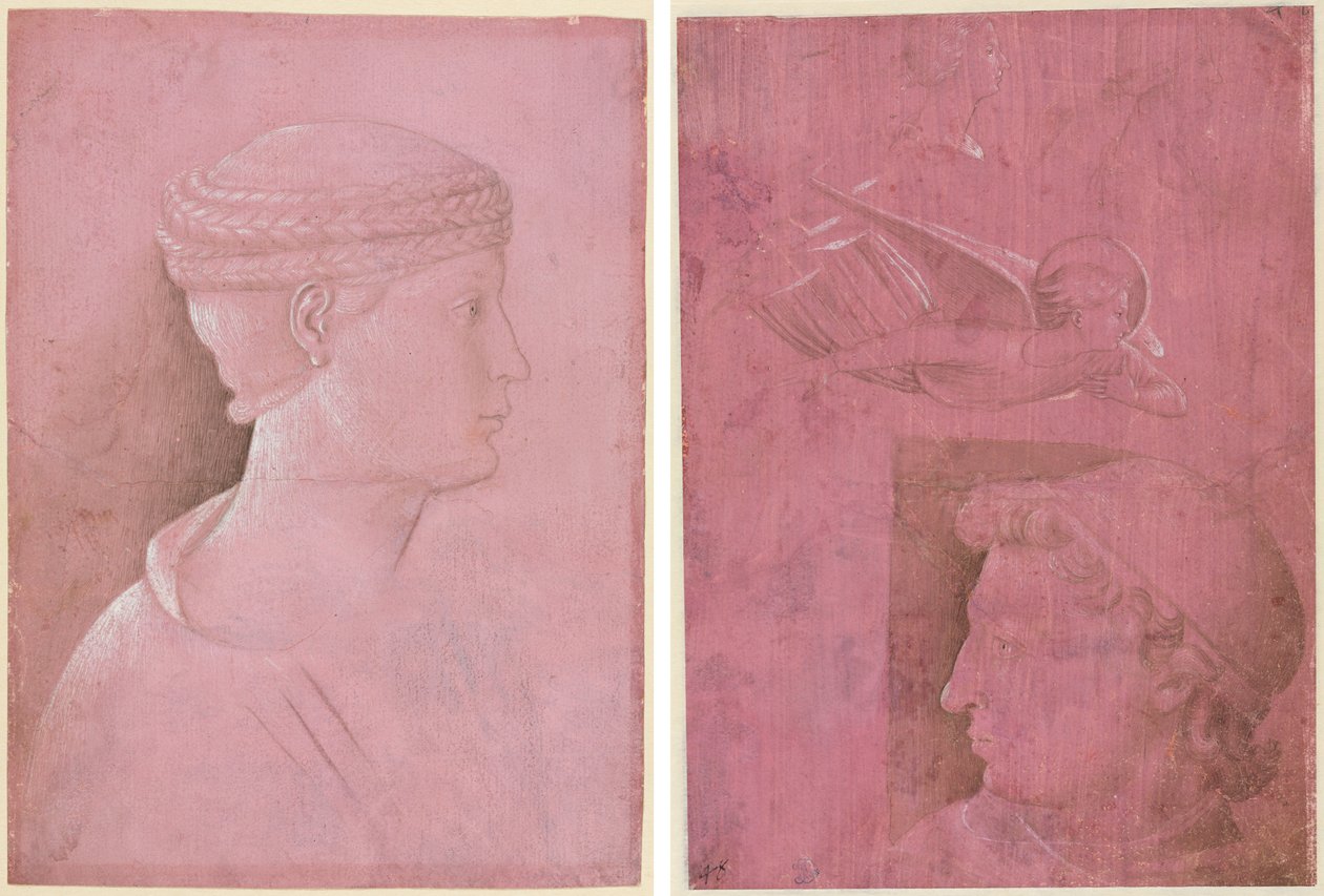 Busto de Mulher (reto); Cabeça de um homem, dois estudos do perfil de uma mulher e um estudo de um anjo (verso) de Benozzo Gozzoli