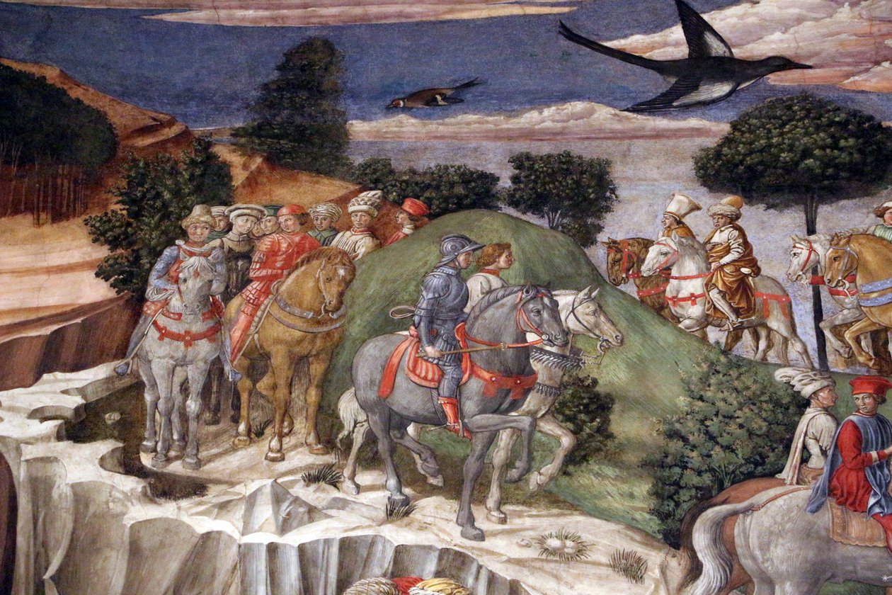 Italiano: A Viagem dos Magos: a Procissão Gasparre do Rei Menor de Benozzo Gozzoli