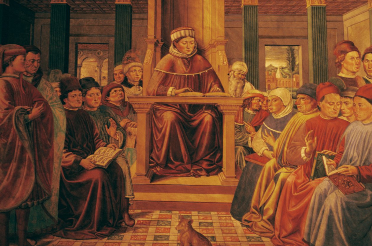 Agostinho ensinando retórica em Roma de Benozzo di Lese di Sandro Gozzoli