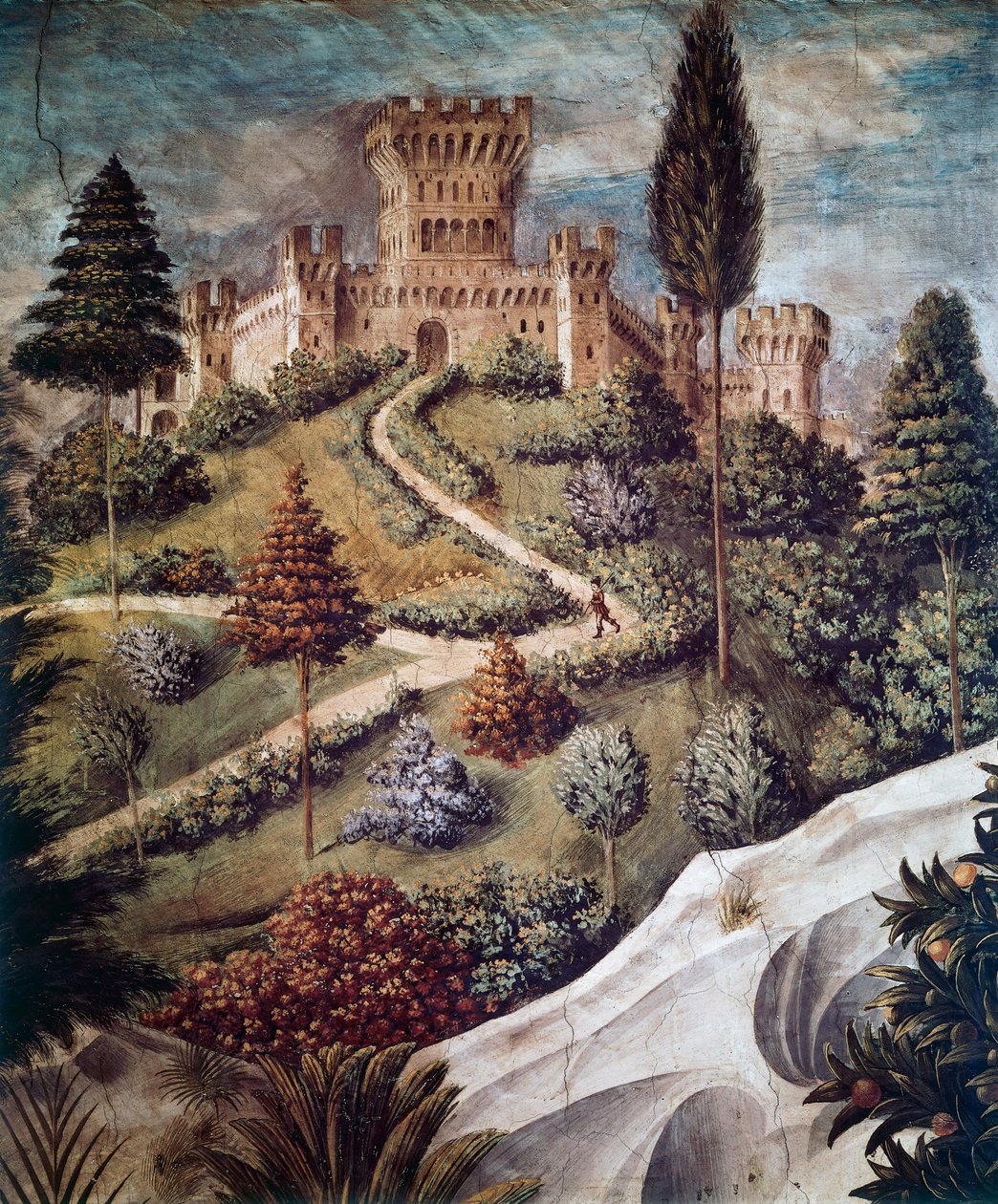 Castelo, detalhe paisagístico da Procissão dos Reis Magos de Benozzo di Lese di Sandro Gozzoli