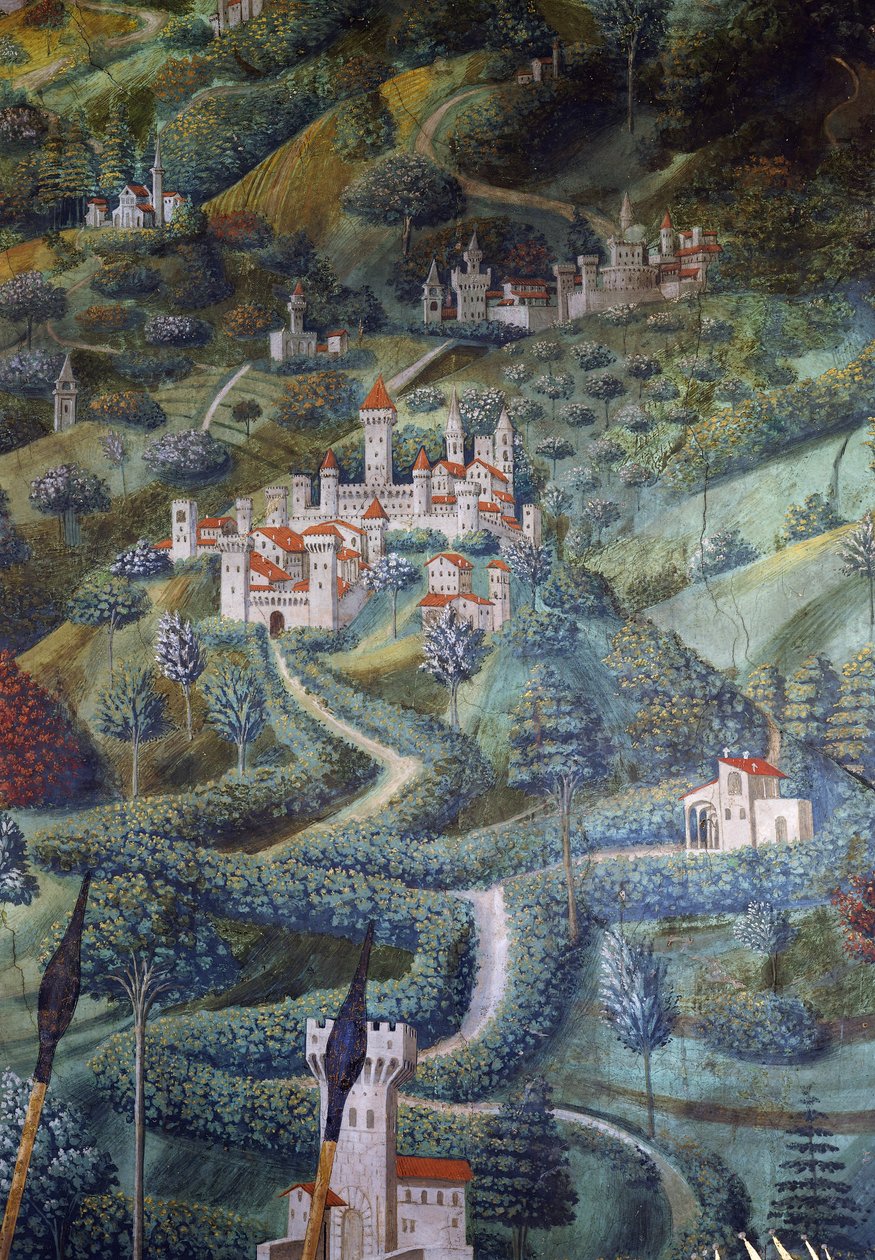 Castelos, detalhe paisagístico da Procissão dos Reis Magos de Benozzo di Lese di Sandro Gozzoli