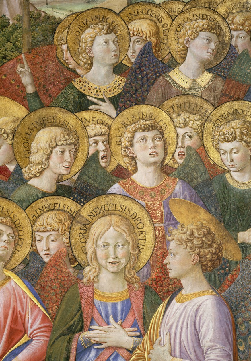 Coro de Anjos, detalhe da jornada do ciclo magi na capela, detalhe c.1460 afresco de 70615 de Benozzo di Lese di Sandro Gozzoli