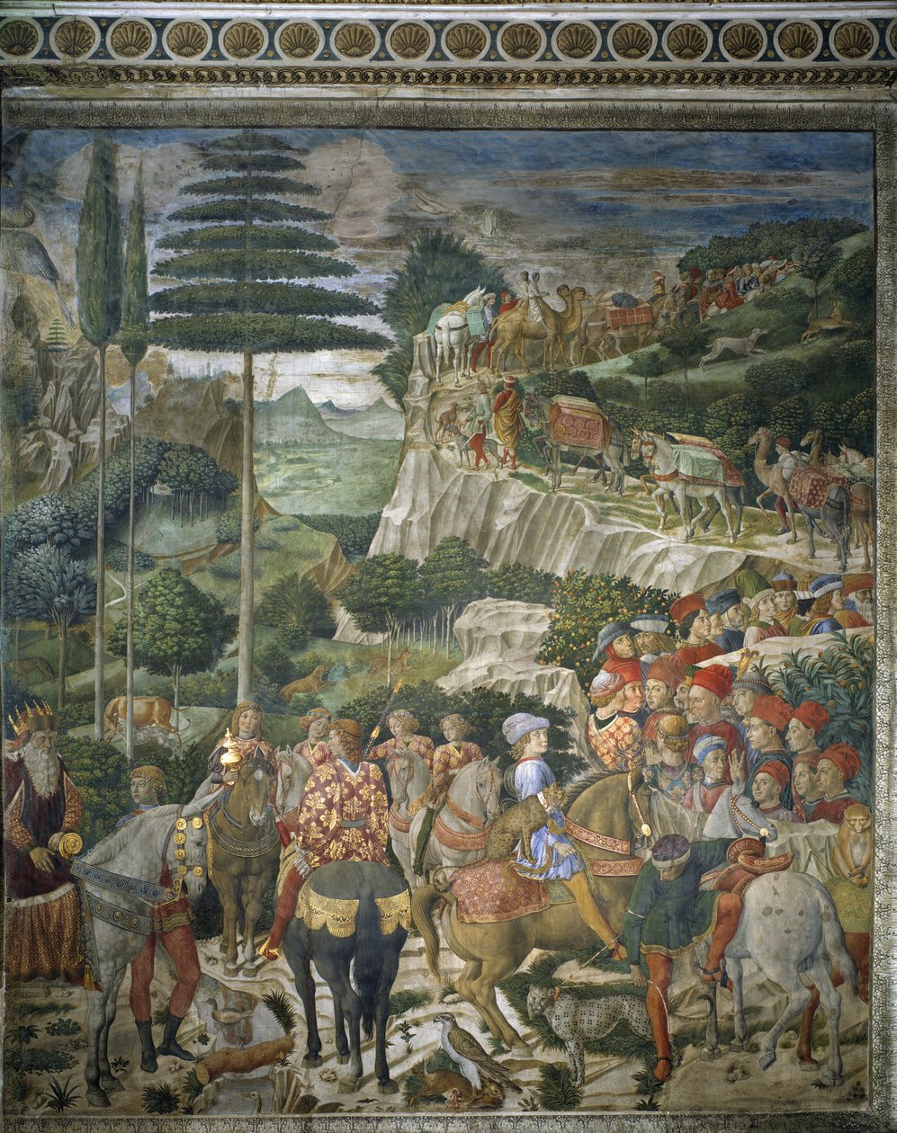 Cortejo dos Reis Magos com Julien de Medicis e José II, Patriarca de Constantinopla (fresco de Benozzo di Lese di Sandro Gozzoli
