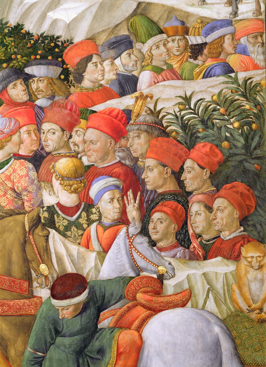 Rostos na procissão, detalhe da jornada do ciclo magi na capela, detalhes c.1460 afresco de 70601 de Benozzo di Lese di Sandro Gozzoli