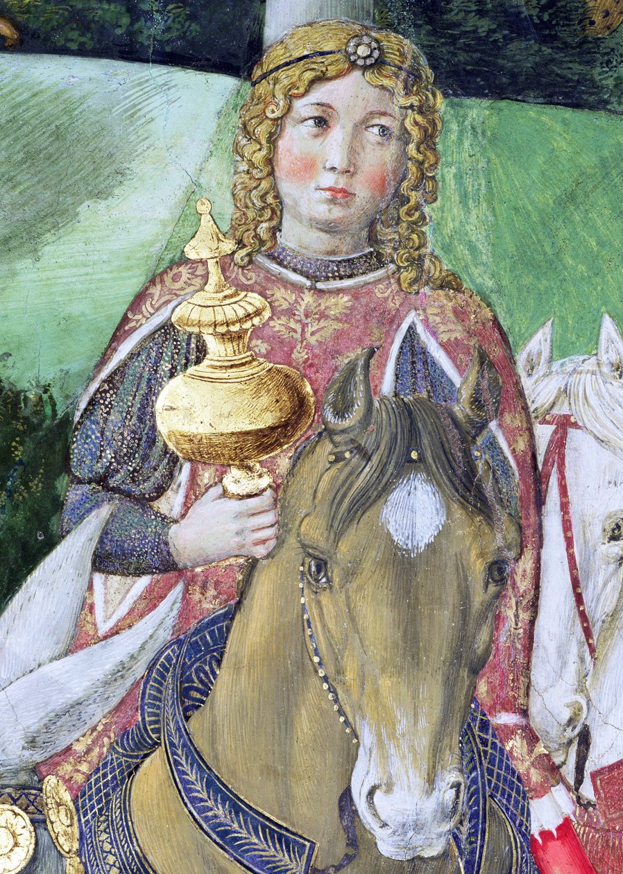 Cavaleiros na comitiva real, detalhe da jornada do ciclo magi na capela, detalhe c.1460 afresco de 70606 de Benozzo di Lese di Sandro Gozzoli