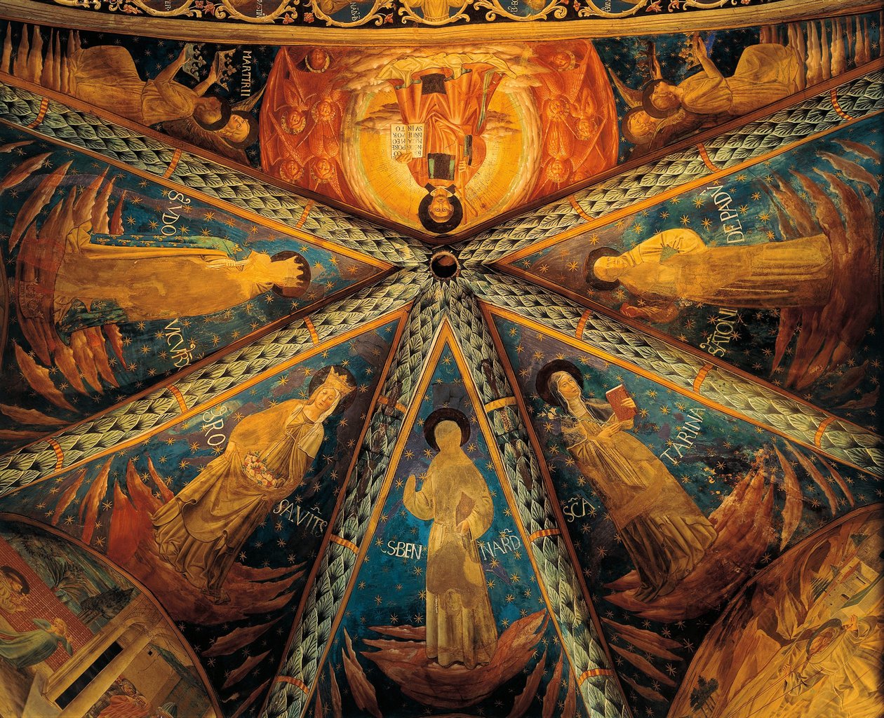 Itália, Montefalco, Abóbada da abside da Igreja de São Francisco Pintada com santos de Benozzo di Lese di Sandro Gozzoli
