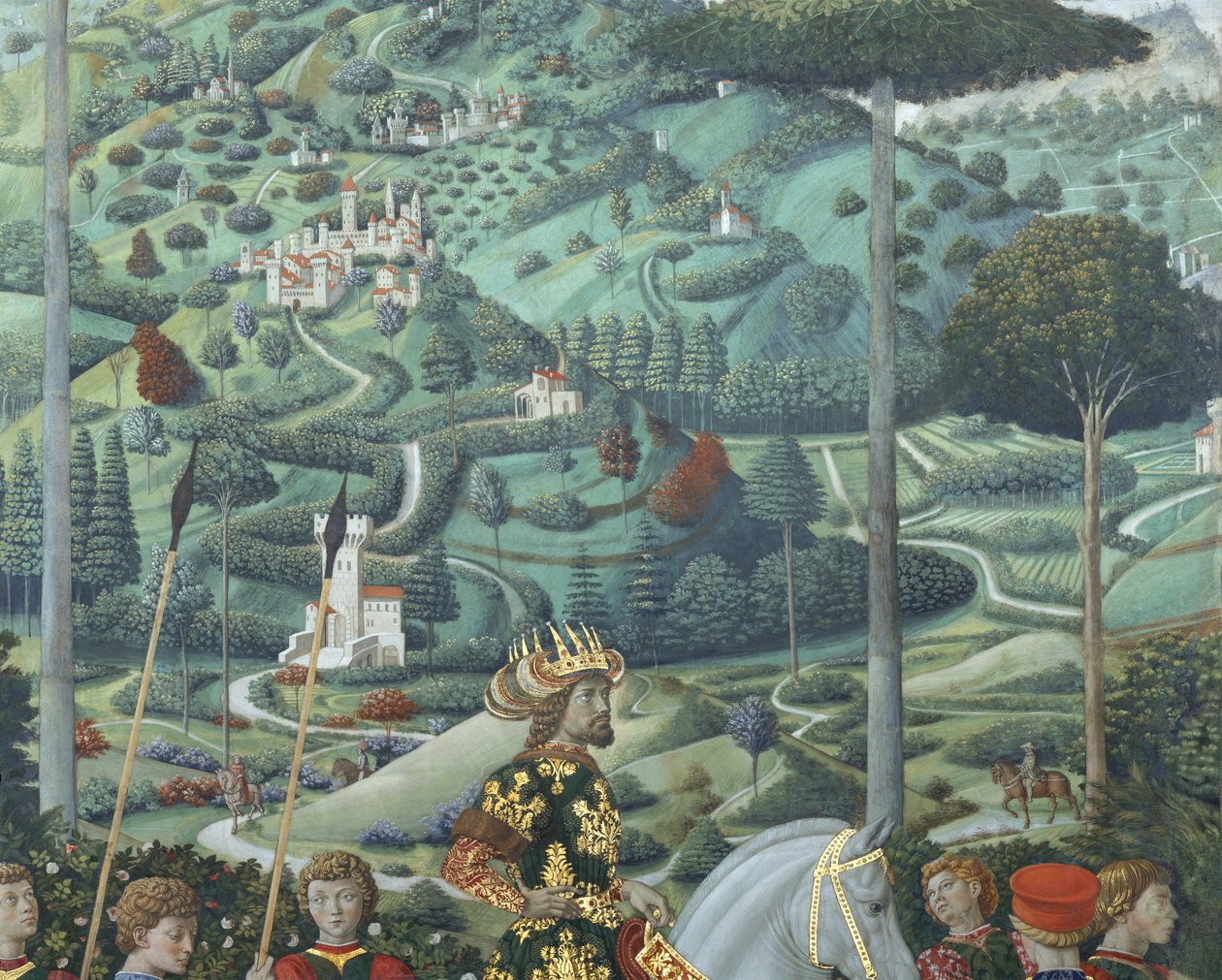 João VII Paleólogo (1391-1448), imperador romano oriental, como Baltazar, um dos Reis Magos, pormenor do ciclo Viagem dos Magos na capela, c.1460 (fresco) de Benozzo di Lese di Sandro Gozzoli