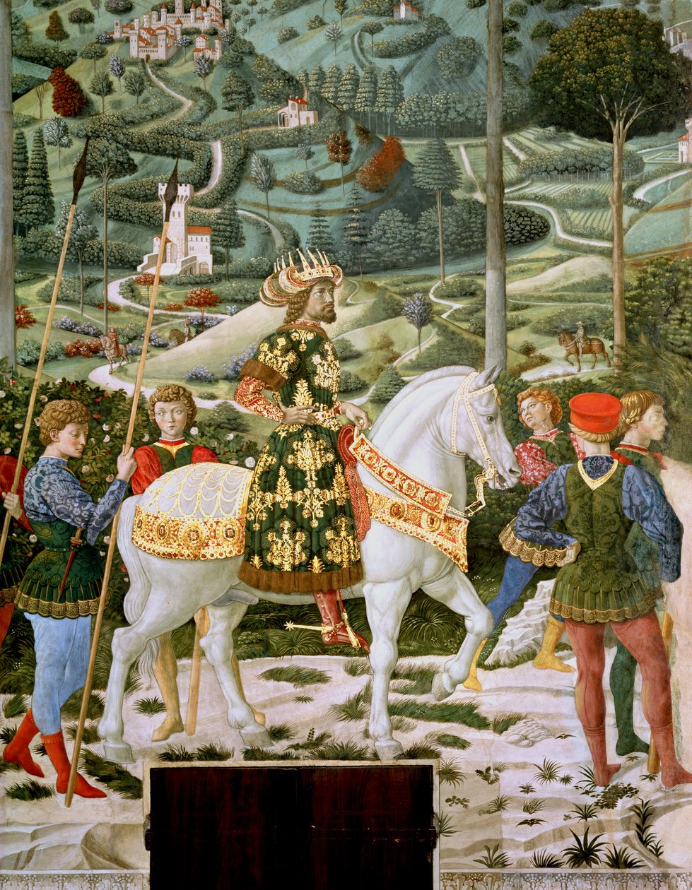 João VII Paleólogo (1391-1448), imperador romano oriental, como um dos três reis, detalhe da Jornada do ciclo magi na capela, c.1460 de Benozzo di Lese di Sandro Gozzoli