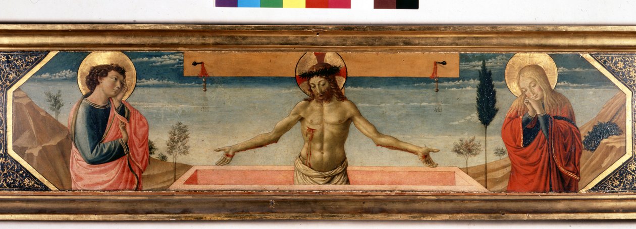 Predella com Cristo na piedade e nos santos. Pintura de Gozzoli Benozzo (1420 - 1497) (detalhe) de Benozzo di Lese di Sandro Gozzoli