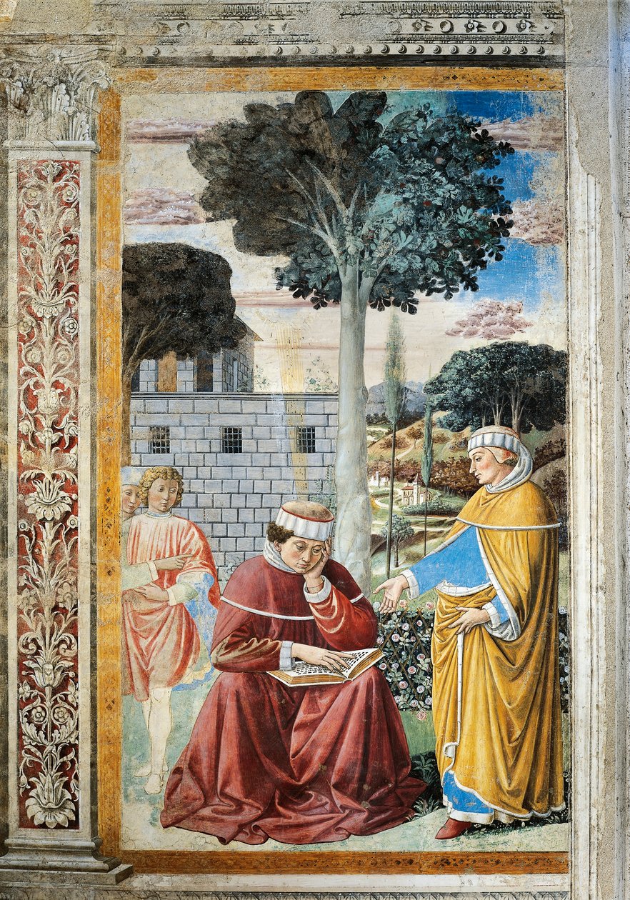 São Agostinho lendo epístolas de São Paulo, detalhe de Contos de Santo Agostinho de Benozzo di Lese di Sandro Gozzoli