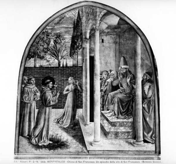 São Francisco antes do Sultão (fresco) (foto a p/b) de Benozzo di Lese di Sandro Gozzoli