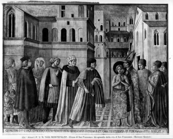 São Francisco Renunciando aos seus Bens Mundiais (fresco) (foto a p/b) de Benozzo di Lese di Sandro Gozzoli