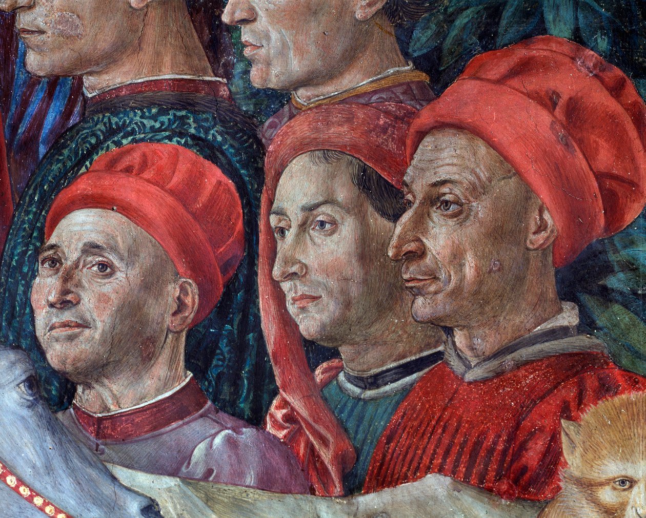 A Viagem do Cortejo dos Magos de Jerusalém a Belém "Viaggio dei Magi" ou "Cavalcata dei Magi" (detalhe dos rostos no cortejo dos Magos) Fresco de Benozzo Gozzoli (1420-1497) de Benozzo di Lese di Sandro Gozzoli
