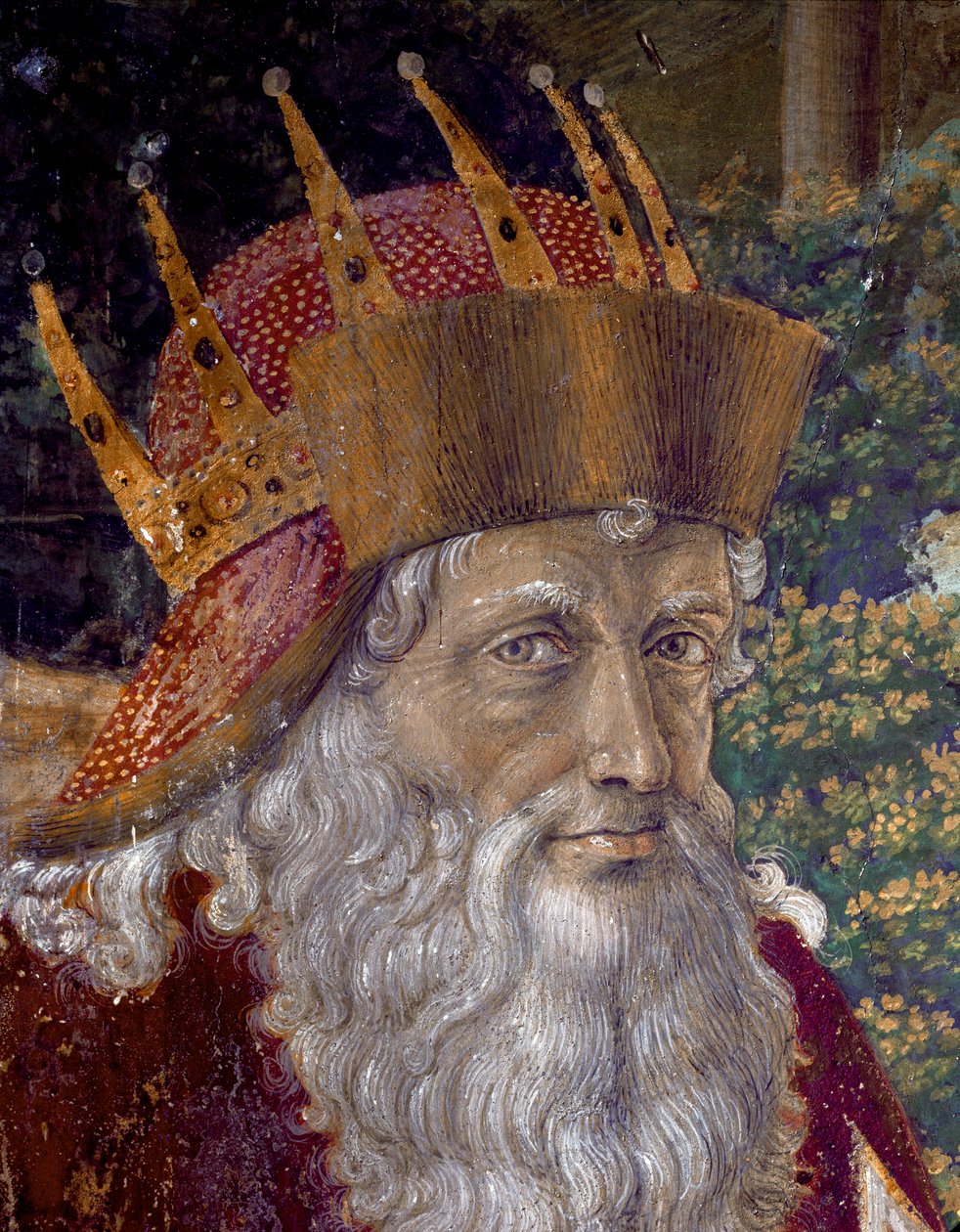A Viagem dos Reis Magos. Cortege of the Magi of Jerusalem a Bethleem chamado "Viaggio dei Magi" ou "Cavalcata dei Magi" em italiano. Detalhe representando Joseph Patriarca de Constantinopla entre 1261 e 1276. Fresco da Capela dos Reis Magos por Benozzo di de Benozzo di Lese di Sandro Gozzoli