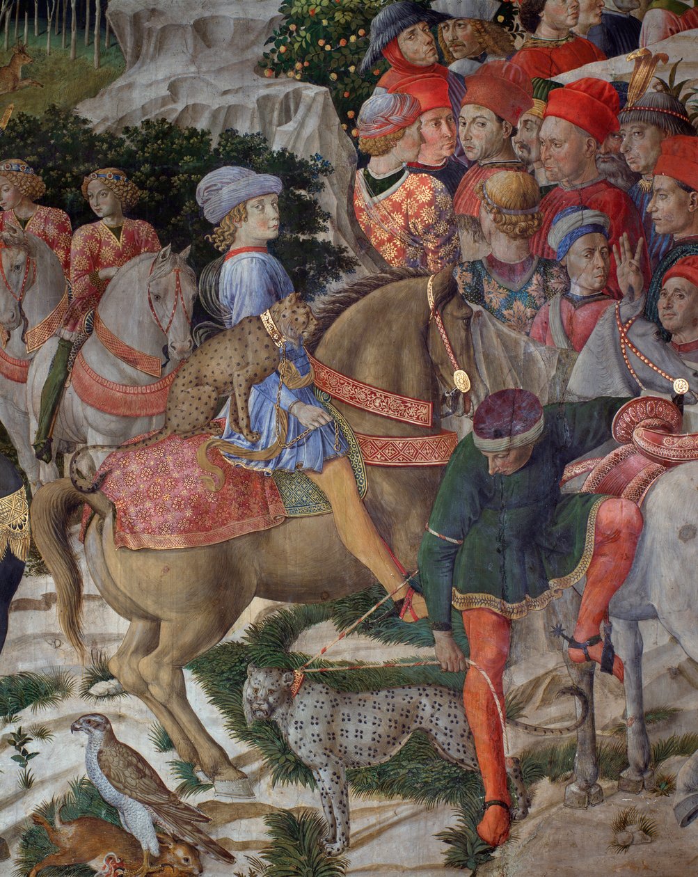 A Viagem da Cortejo dos Magos de Jerusalém a Belém chama em italiano "Viaggio dei Magi" ou "Cavalcata dei Magi" Detalhe de Julien de Medici (1453-1478) (Giuliano de 