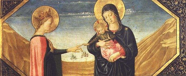 O Místico Casamento de Santa Catarina (painel) (detalhe de 78957) de Benozzo di Lese di Sandro Gozzoli