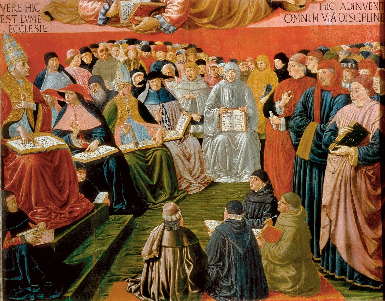 detalhe do Triunfo de São Tomás de Aquino de Benozzo di Lese di Sandro Gozzoli