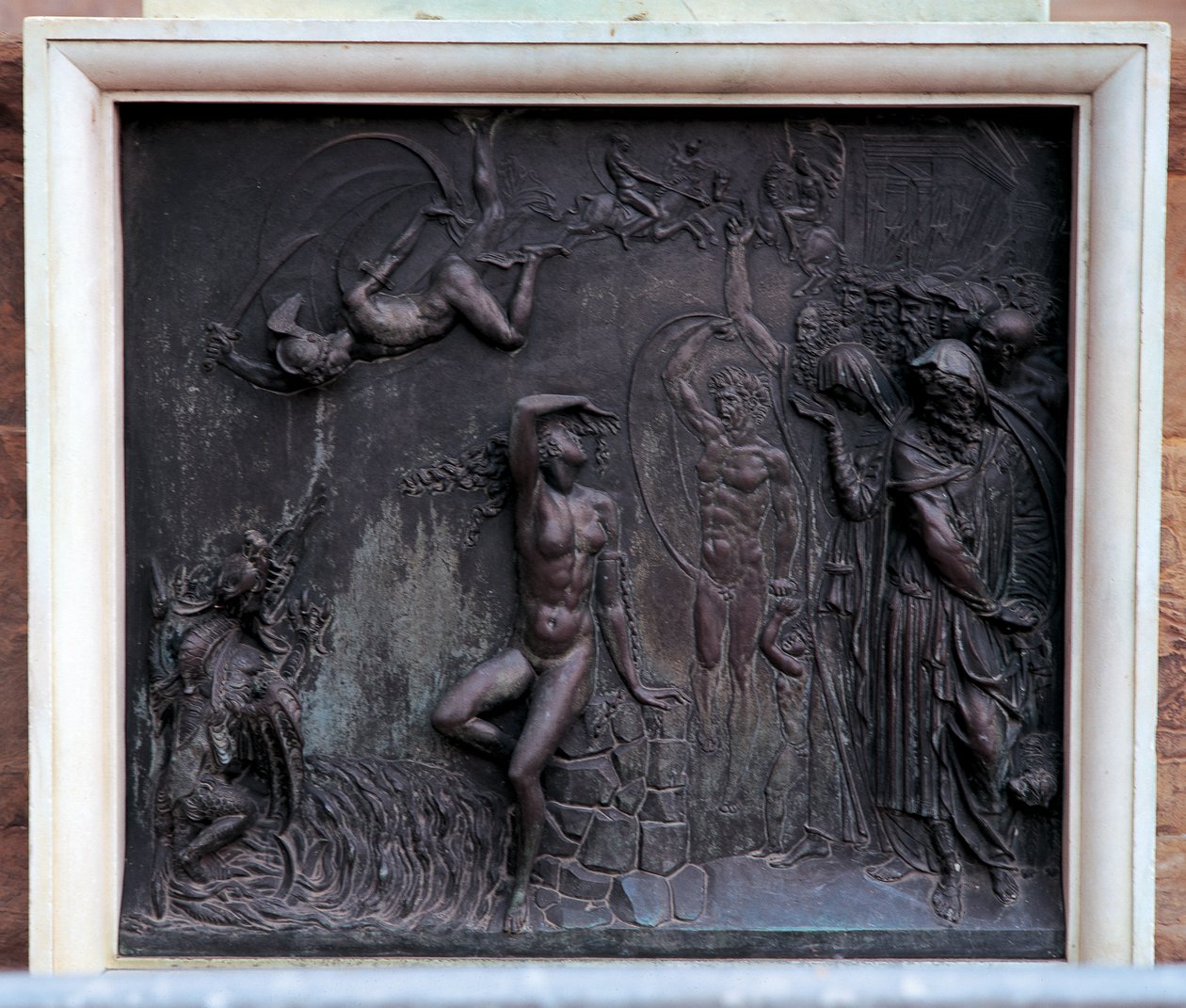 Placa representando Perseu resgatando Andrômeda, 1545-55 (bronze) de Benvenuto Cellini
