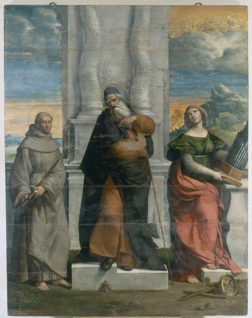 S. Antonio de Pádua, S. Antonio Abate e S. Cecilia de Benvenuto Tisi da Garofalo