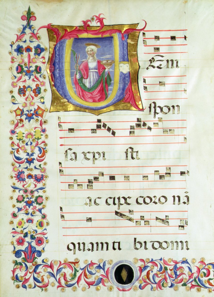 Historiated inicial V representando St. Agatha de Benvenuto di Giovanni