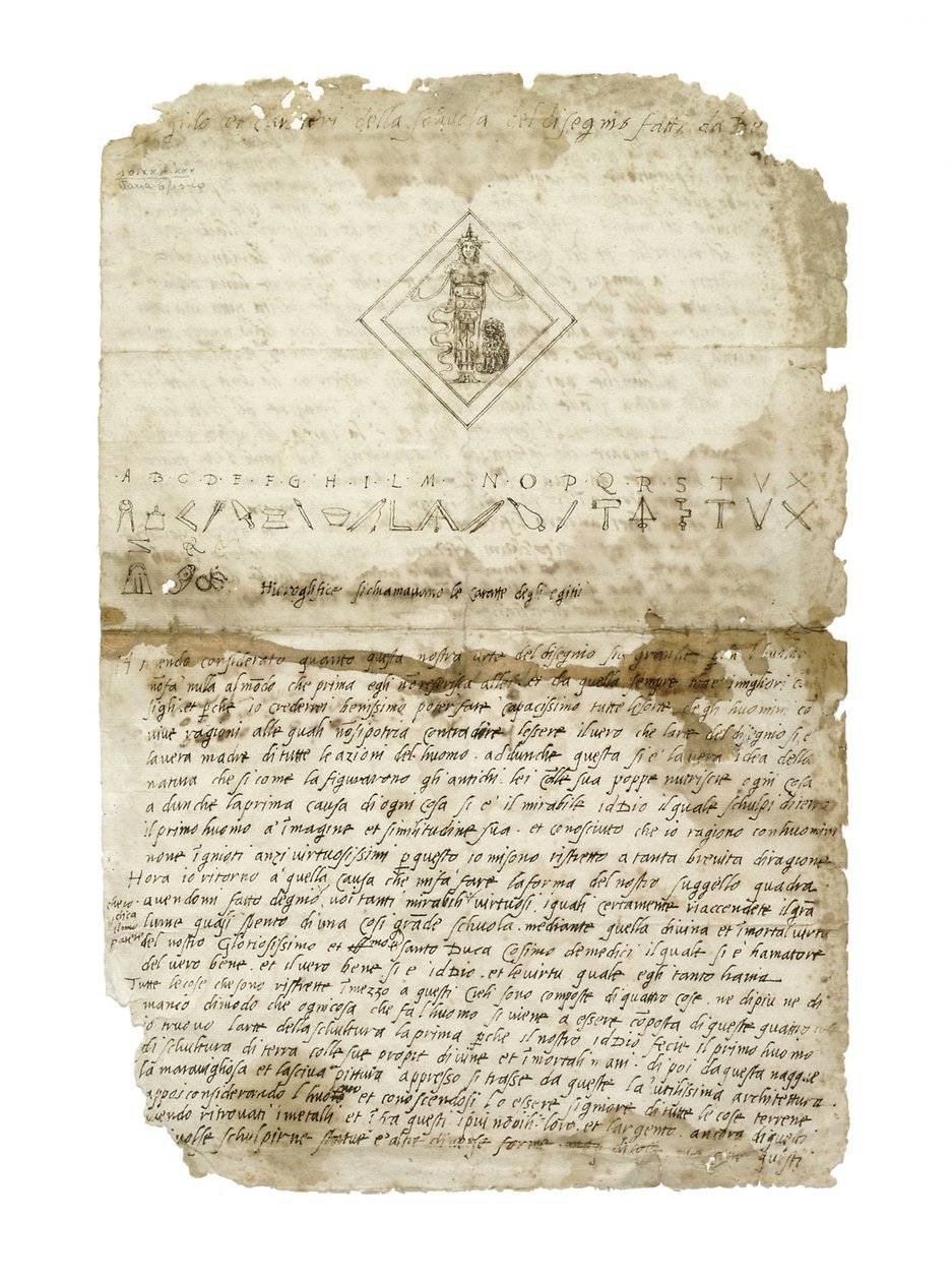 Desenho para o selo da Accademia del Disegno, Florença, c.1565 (caneta e tinta marrom no papel) de Benvenuto Cellini