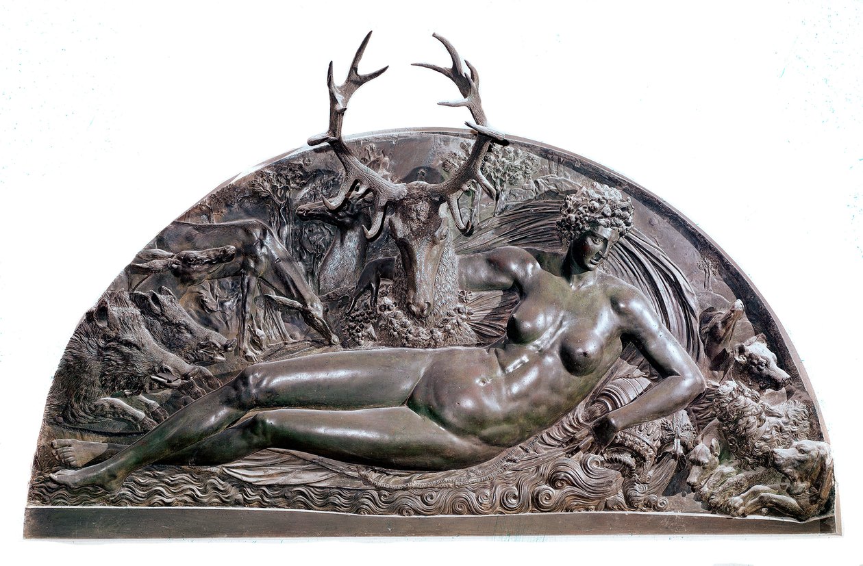A ninfa de Fontainebleau Bas relevo de bronze por Benvenuto Cellini (1500-1571) do castelo de Anet. 1542 Dim. 409x205 cm Paris, Musee du Louvre de Benvenuto Cellini