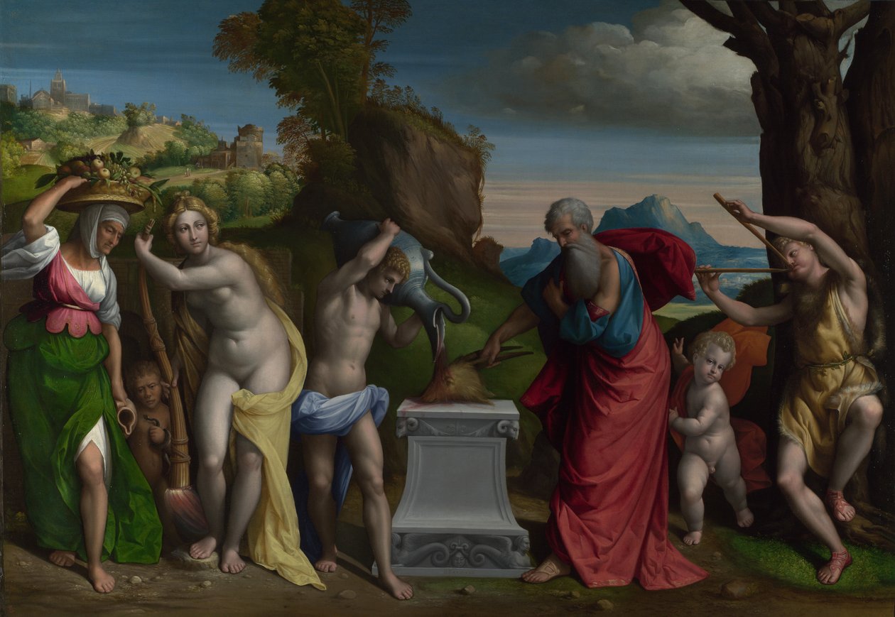 Um sacrifício pagão, 1526 de Benvenuto Tisi da Garofalo