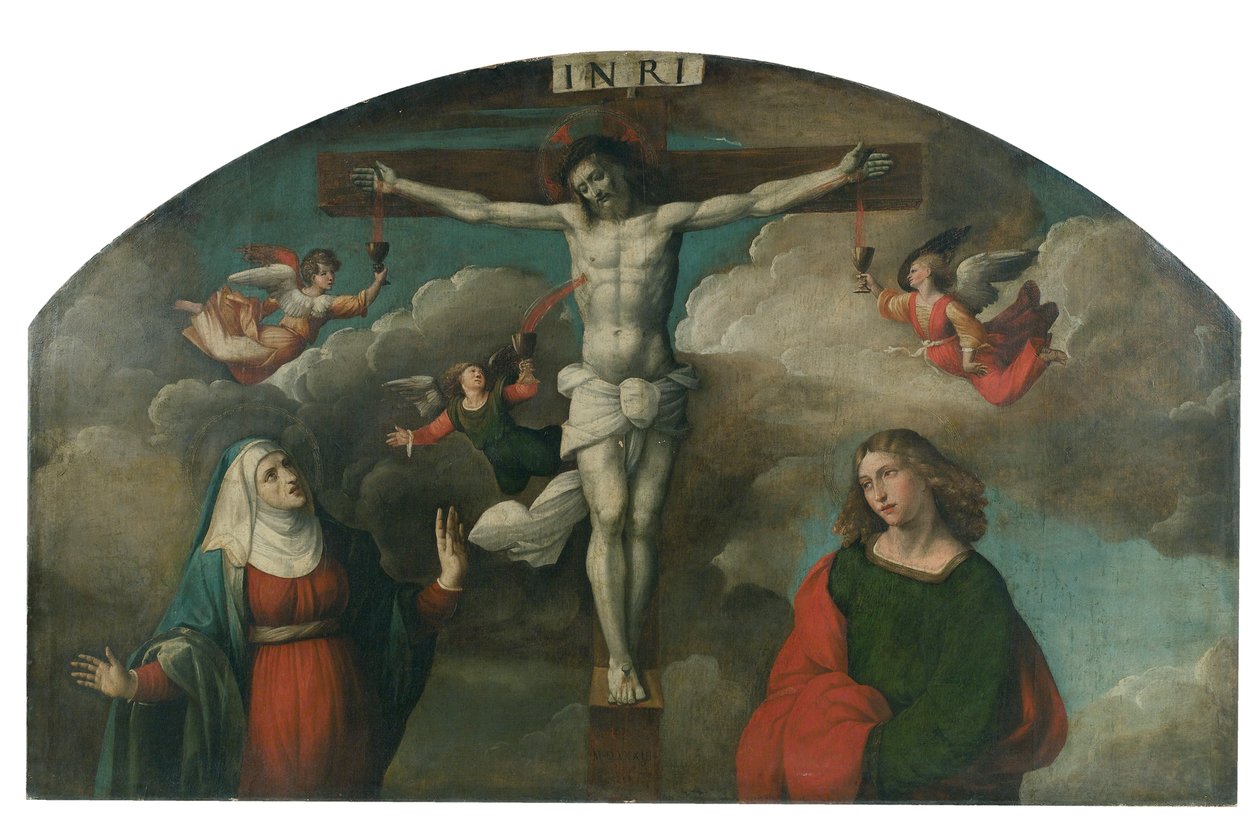 Crucificação com a Virgem e São João Batista de Benvenuto Tisi da Garofalo