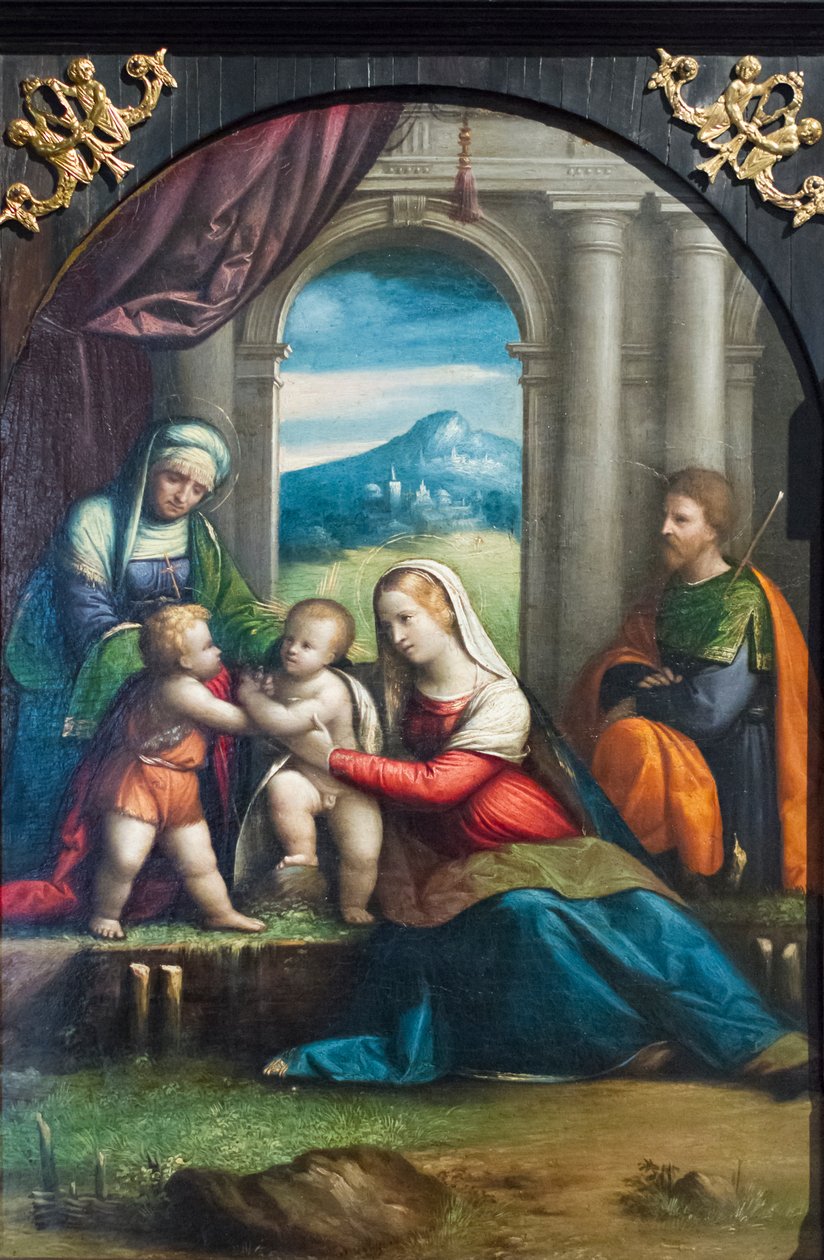 Santa família com São João e Santa Isabel de Benvenuto Tisi da Garofalo
