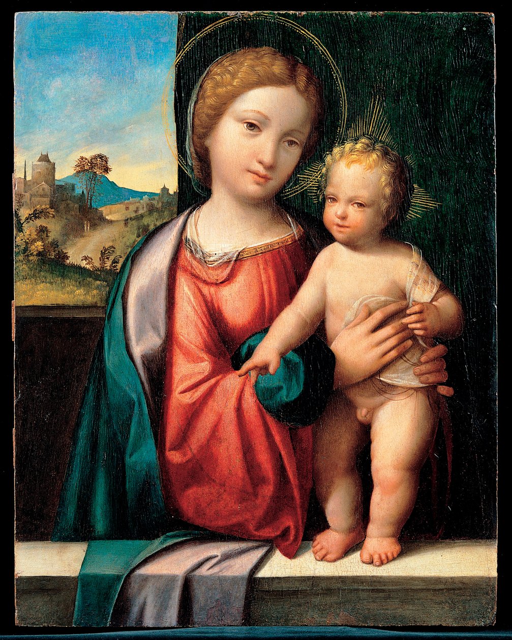 A Virgem e o Menino (Madonna com o Menino) - Pintura de Benvenuto Tisi da Garofalo (Il Garolafo) (1481-1559), óleo sobre madeira, 47,5x37,5 cm de Benvenuto Tisi da Garofalo
