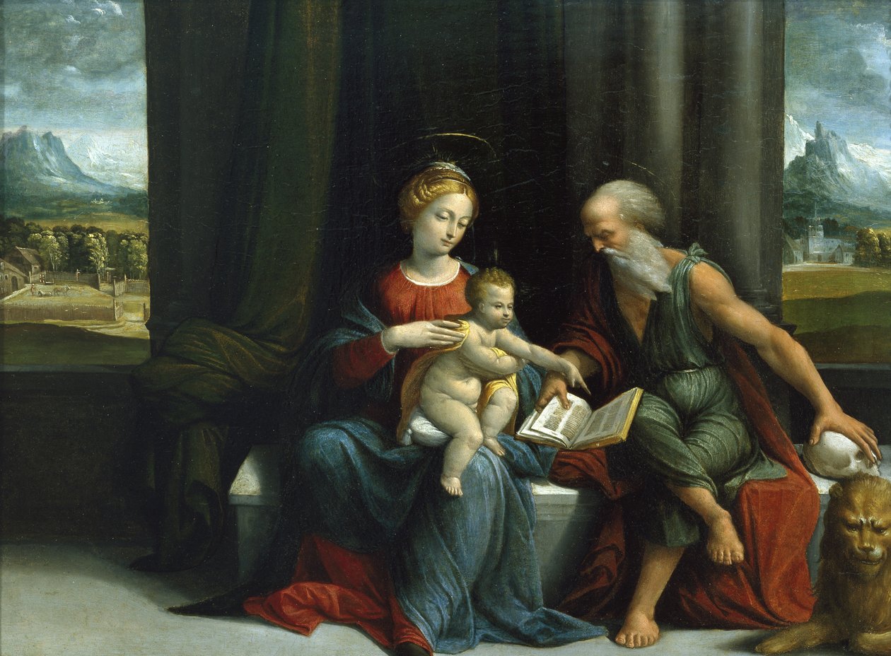 Madonna and Child and St. Jerome, c.1530s (óleo no painel) de Benvenuto Tisi da Garofalo