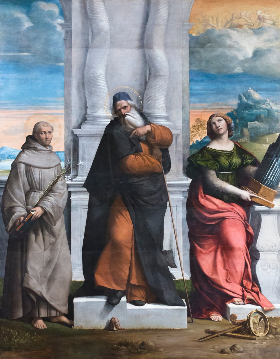 Santo Antônio Abade, Antônio da Sicília e Cecily de Benvenuto Tisi da Garofalo