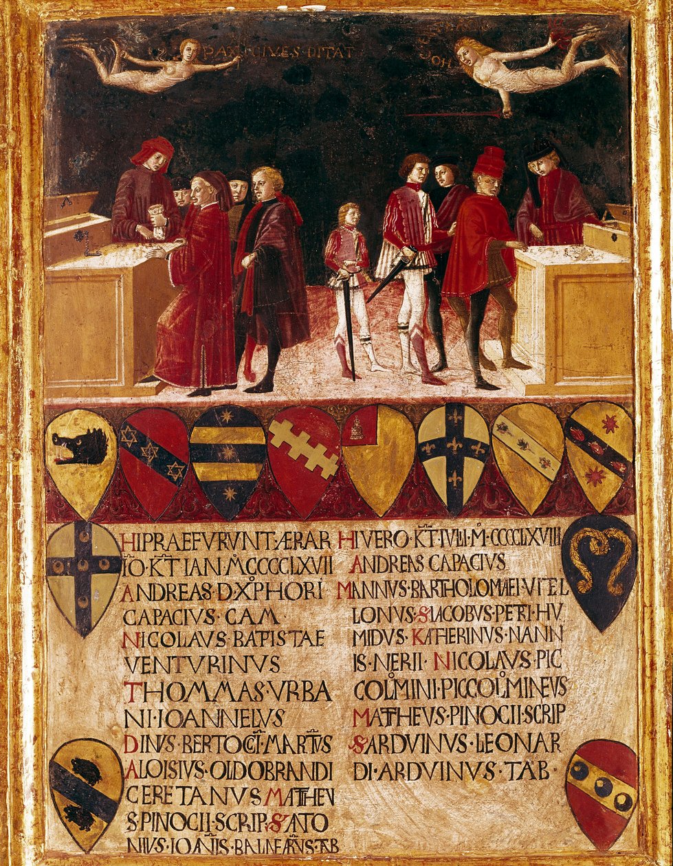 Alegoria das finanças do Estado em tempo de guerra e em tempo de paz de Benvenuto di Giovanni