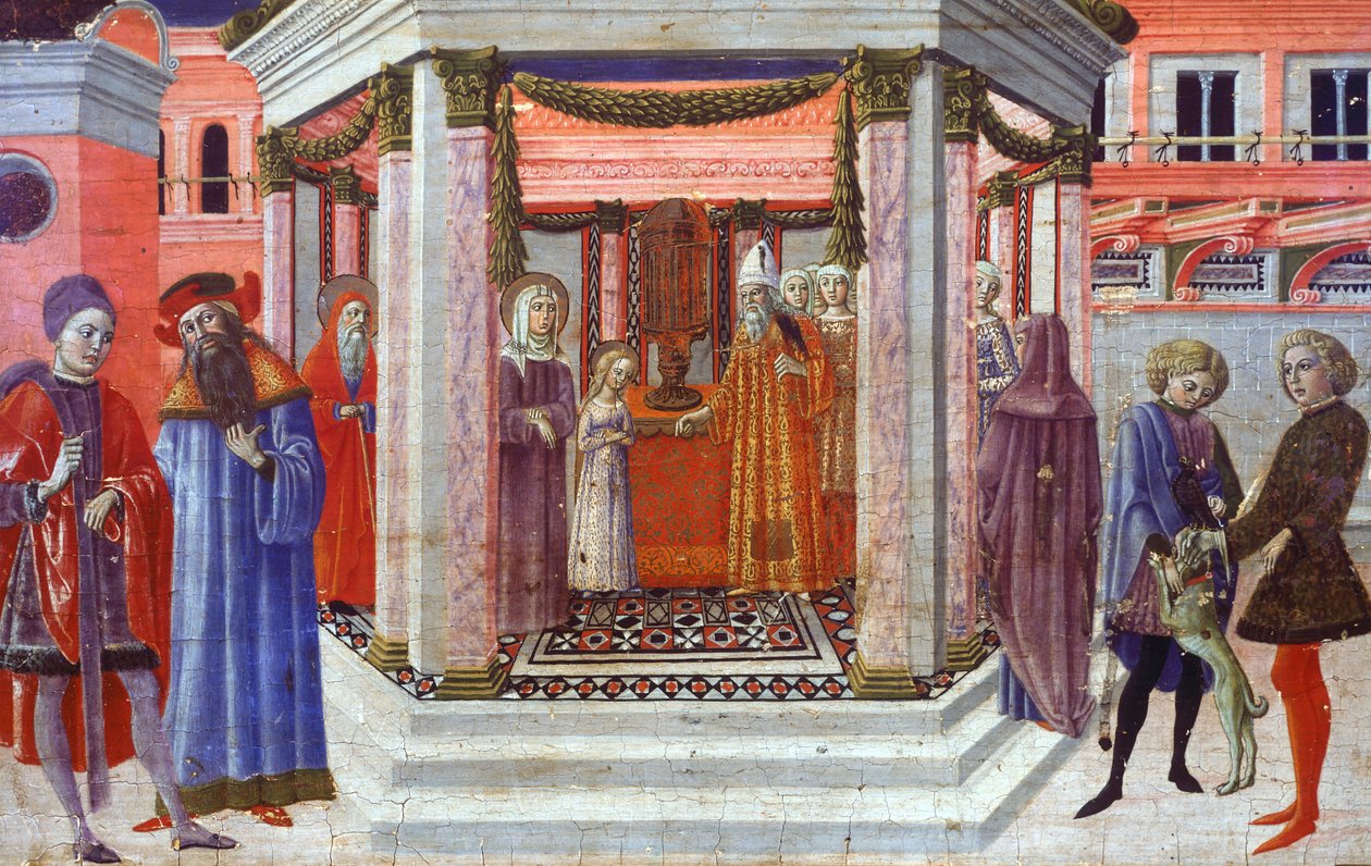 Apresentação de Maria no Templo, detalhe da predella por Benvenuto di Giovanni (1436-1518) de Benvenuto di Giovanni