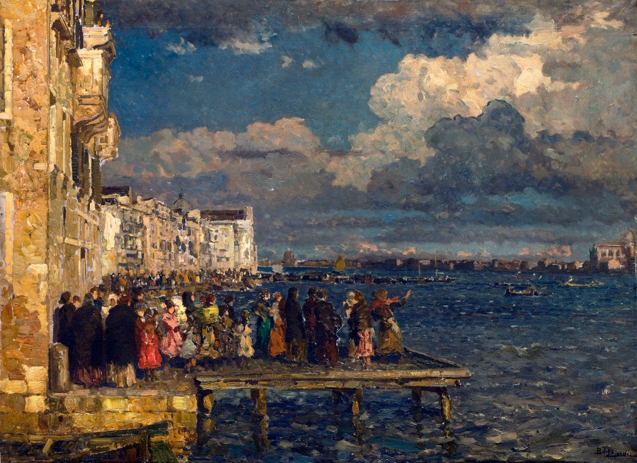 Preparação da Festa del Redentore em Veneza Pintura de Beppe Ciardi (1875-1932) 1910-1915 Coleção particular de Beppe Ciardi
