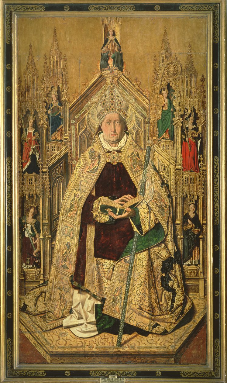 São Domingos, entronizado como Abade de Silos, 1474 de Bartolomé Bermejo