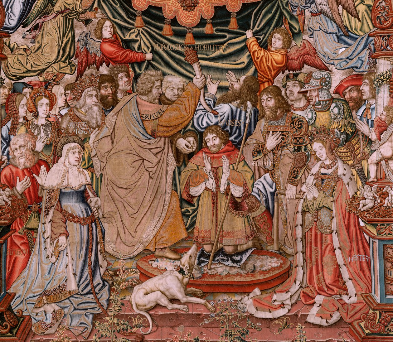 tapeçaria flamenga. Série As Honras; Nobreza (La Nobleza). Quarta tapeçaria da série. Cartunistas modelo do círculo de Bernard van Orley e Jan Gossaert (Mabuse). Fabricação Pieter van Aelst, Brussels.Ca 1550. Tecido Ouro, prata, seda e lã de Bernaert van (circle of) Orley