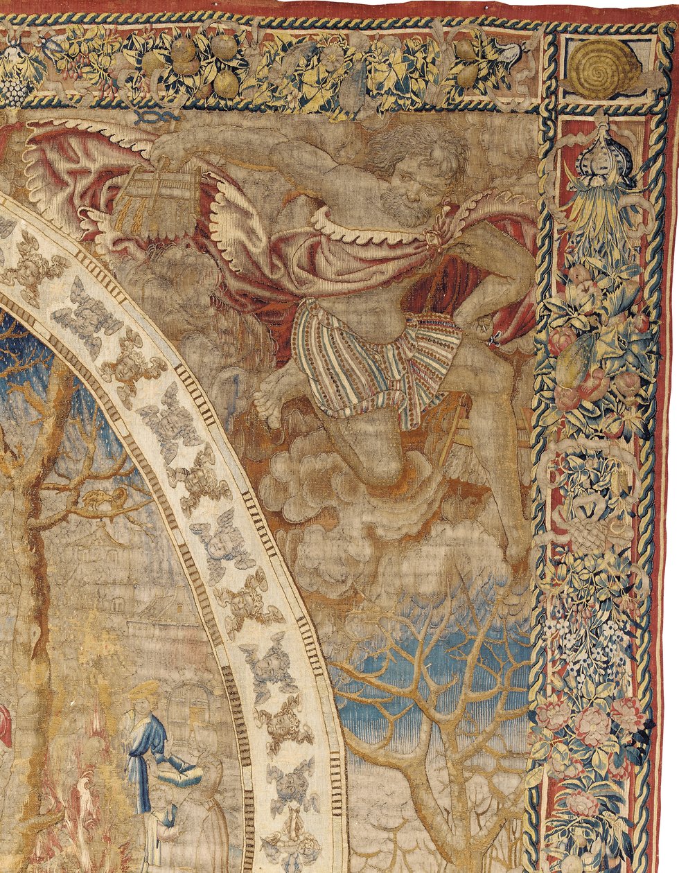 Tapeçaria alegórica de Bruxelas representando o mês de dezembro de "Os meses do medalhão", c.1525 de Bernard van Orley
