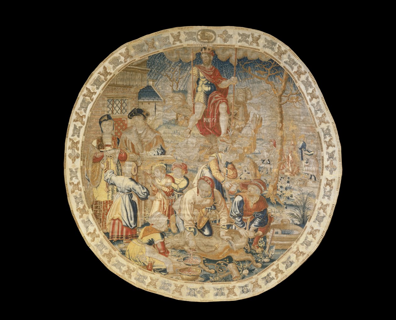 Tapeçaria alegórica de Bruxelas representando o mês de dezembro de "Os meses do medalhão", c.1525 de Bernard van Orley